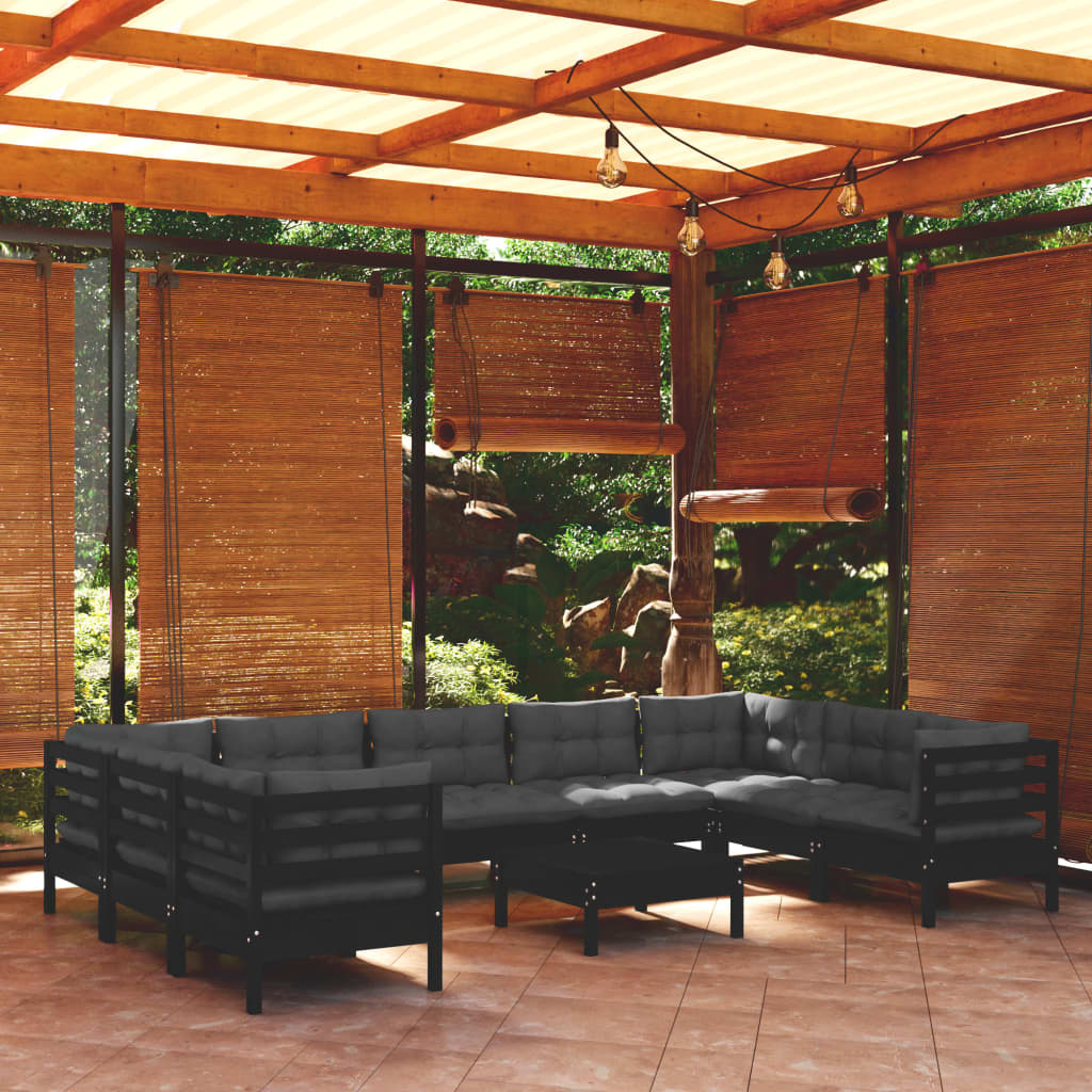 vidaXL 10-Piece Garden Lounge Set with Cushions Black Pinewood