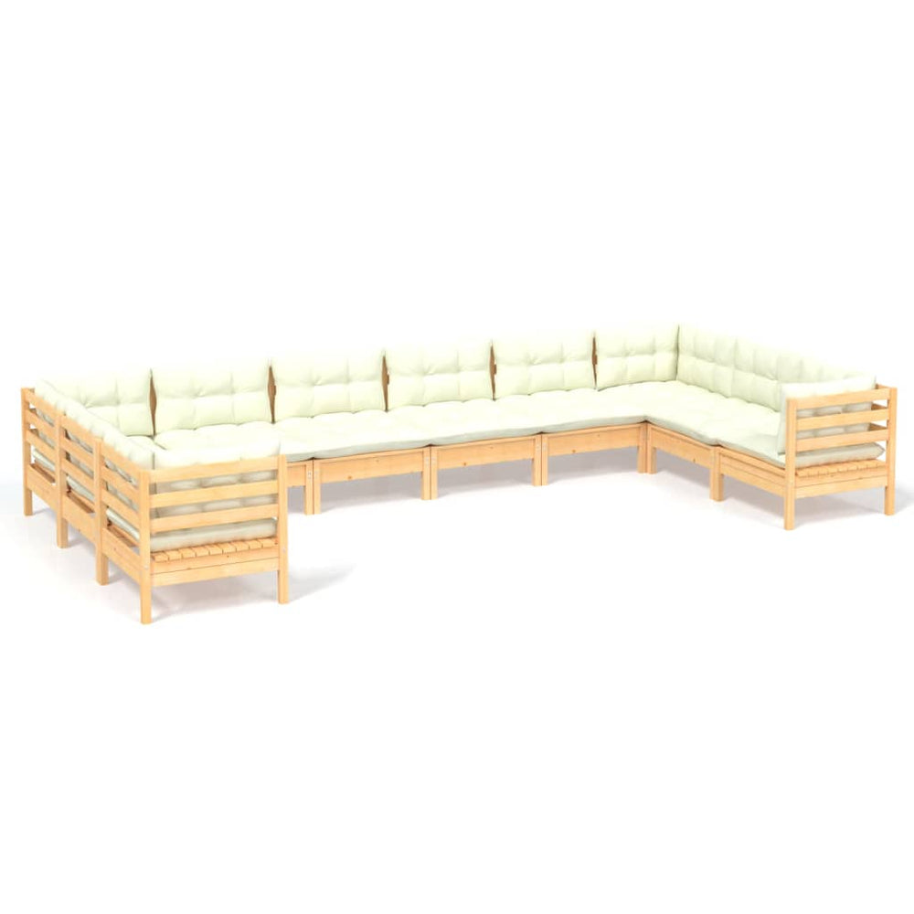 vidaXL 10-piece Garden Lounge Set with Cream Cushions Pine Wood