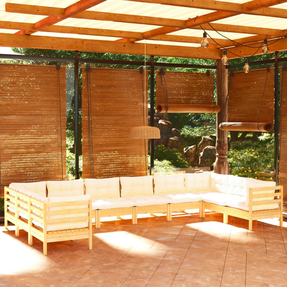 vidaXL 10-piece Garden Lounge Set with Cream Cushions Pine Wood