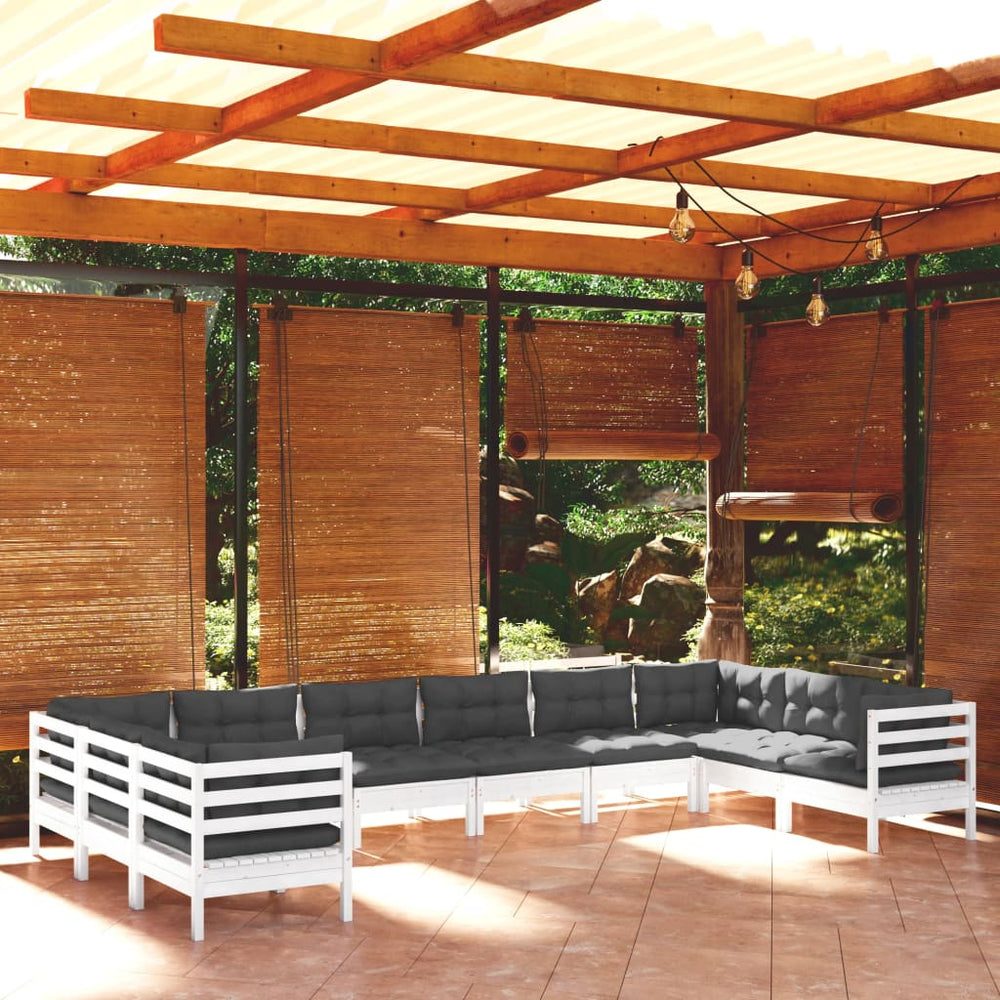 vidaXL 10-piece Garden Lounge Set with Cushions White Pinewood