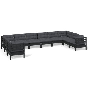 vidaXL 10-Piece Garden Lounge Set with Cushions Black Pinewood
