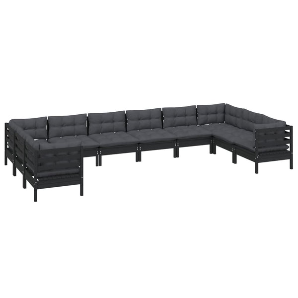vidaXL 10-Piece Garden Lounge Set with Cushions Black Pinewood