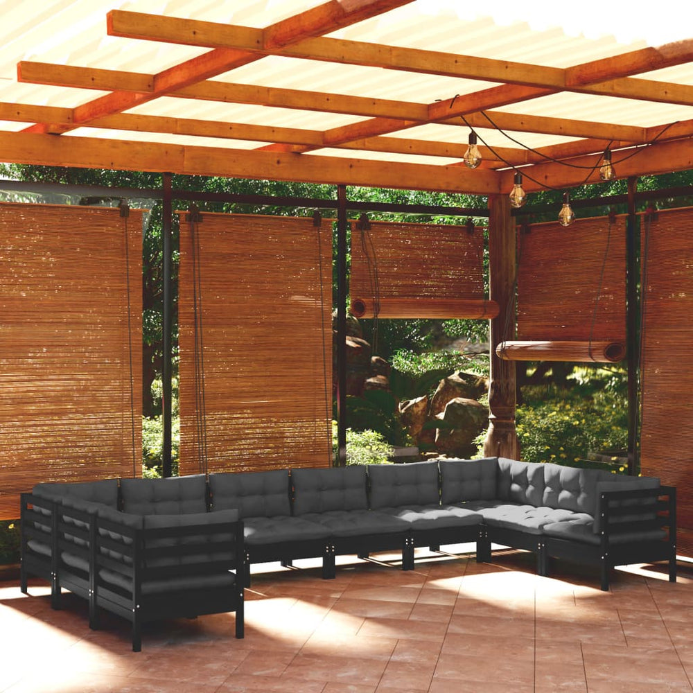 vidaXL 10-Piece Garden Lounge Set with Cushions Black Pinewood