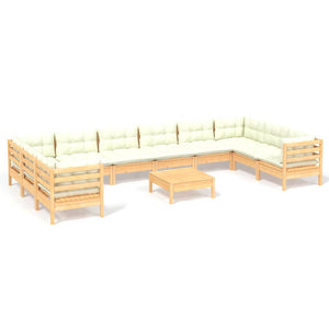 vidaXL 11-piece Garden Lounge Set with Cream Cushions Pine Wood