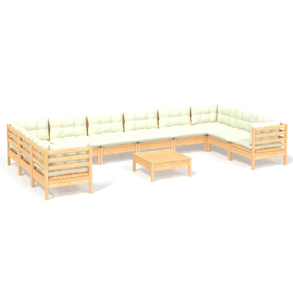 vidaXL 11-piece Garden Lounge Set with Cream Cushions Pine Wood