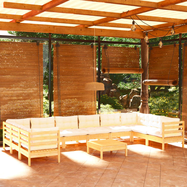 vidaXL 11-piece Garden Lounge Set with Cream Cushions Pine Wood