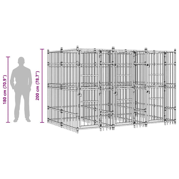 vidaXL Outdoor Dog Kennel Steel 5.53 m²