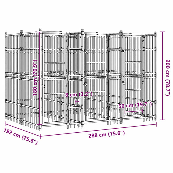 vidaXL Outdoor Dog Kennel Steel 7.37 m²