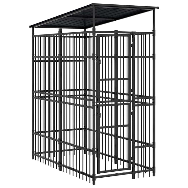 vidaXL Outdoor Dog Kennel with Roof Steel 1.84 m²