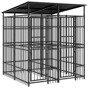 vidaXL Outdoor Dog Kennel with Roof Steel 3.69 m²