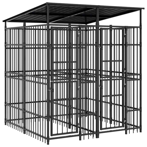 vidaXL Outdoor Dog Kennel with Roof Steel 3.69 m²