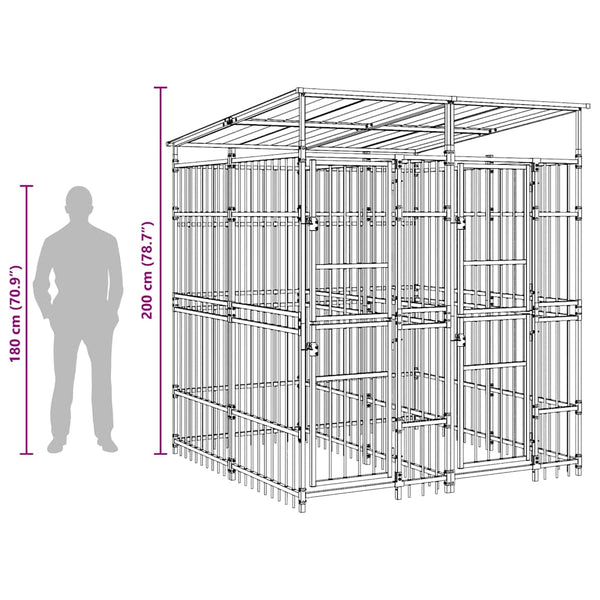 vidaXL Outdoor Dog Kennel with Roof Steel 3.69 m²