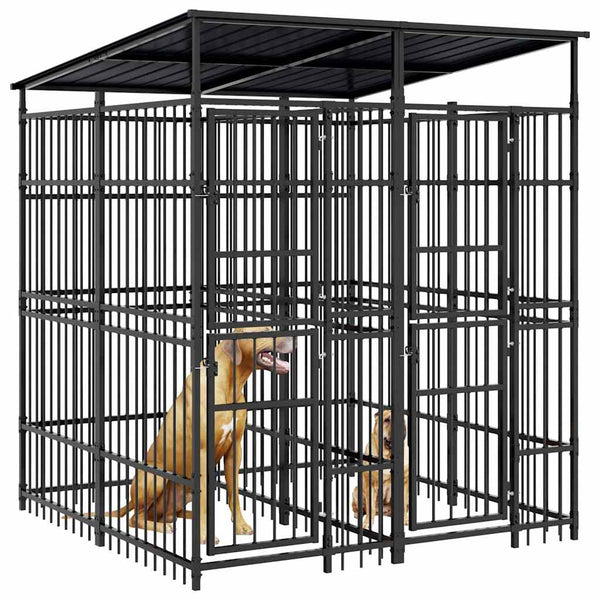 vidaXL Outdoor Dog Kennel with Roof Steel 3.69 m²