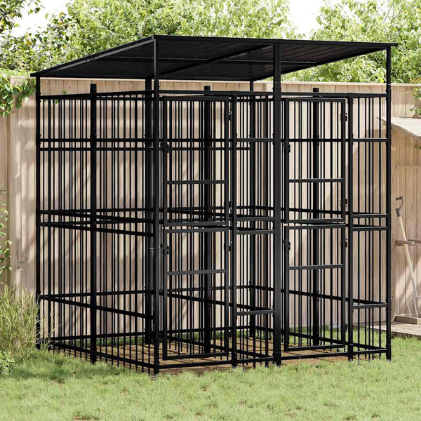 vidaXL Outdoor Dog Kennel with Roof Steel 3.69 m²