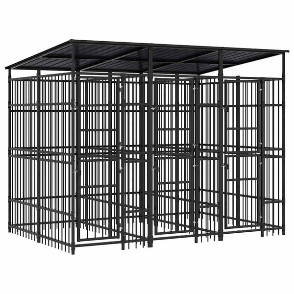 vidaXL Outdoor Dog Kennel with Roof Steel 5.53 m²