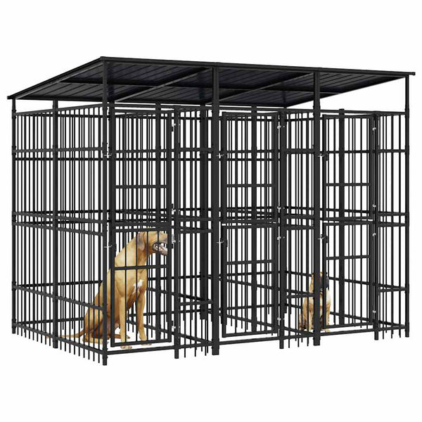 vidaXL Outdoor Dog Kennel with Roof Steel 5.53 m²