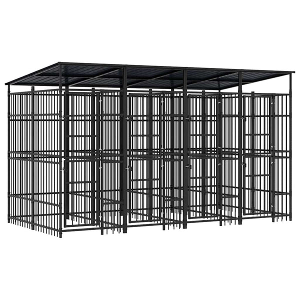 vidaXL Outdoor Dog Kennel with Roof Steel 7.37 m²