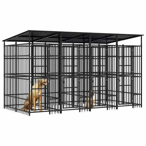 vidaXL Outdoor Dog Kennel with Roof Steel 7.37 m²