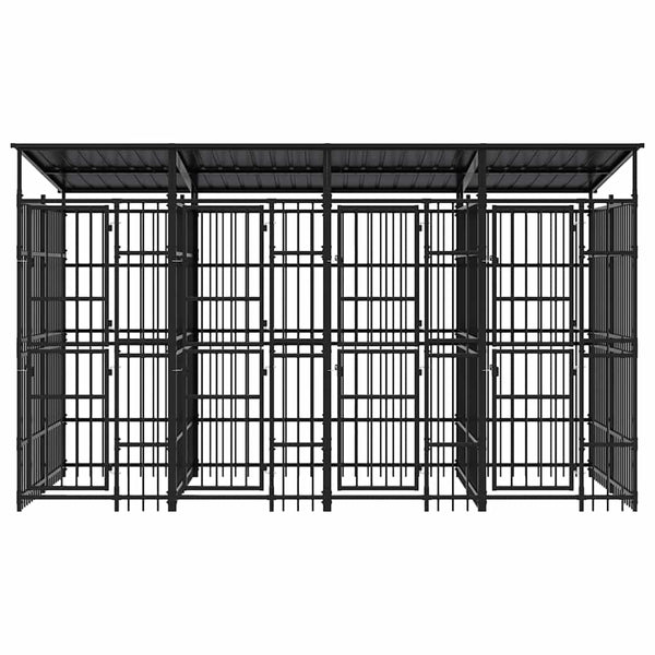 vidaXL Outdoor Dog Kennel with Roof Steel 7.37 m²