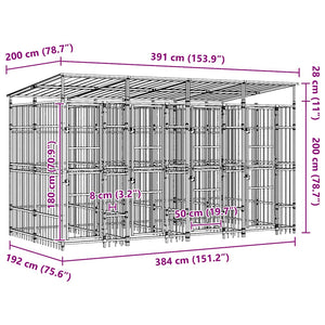 vidaXL Outdoor Dog Kennel with Roof Steel 7.37 m²
