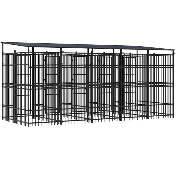 vidaXL Outdoor Dog Kennel with Roof Steel 9.22 m²