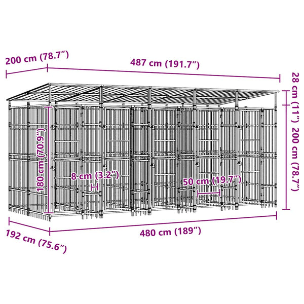 vidaXL Outdoor Dog Kennel with Roof Steel 9.22 m²