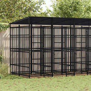 vidaXL Outdoor Dog Kennel with Roof Steel 9.22 m²