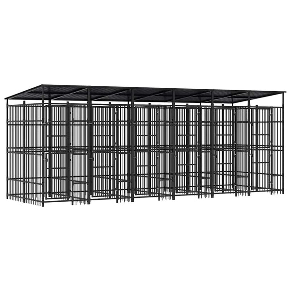 vidaXL Outdoor Dog Kennel with Roof Steel 11.06 m²