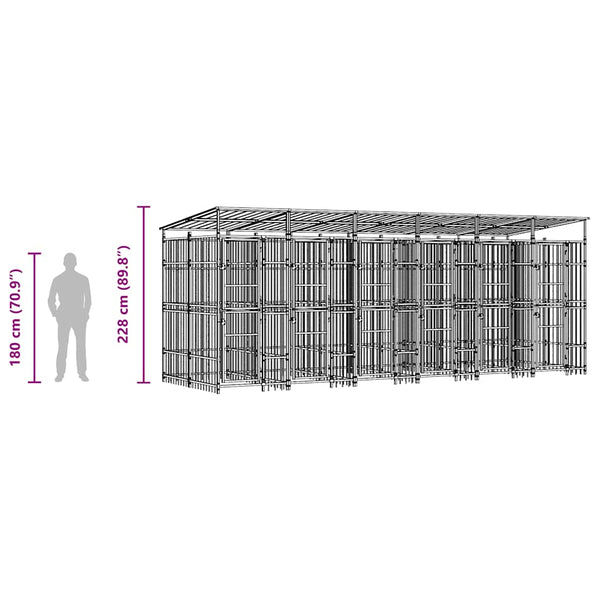 vidaXL Outdoor Dog Kennel with Roof Steel 11.06 m²