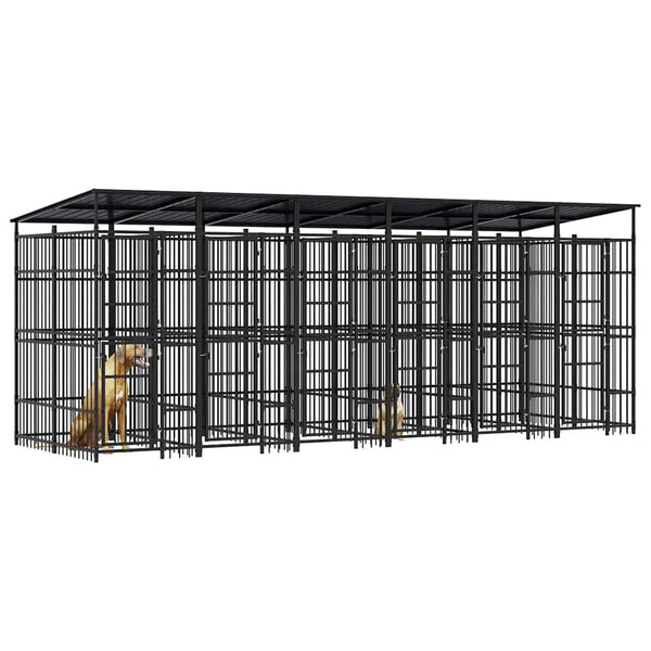 vidaXL Outdoor Dog Kennel with Roof Steel 11.06 m²