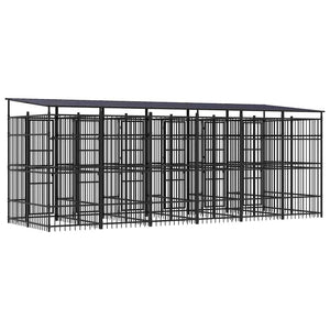 vidaXL Outdoor Dog Kennel with Roof Steel 11.06 m²
