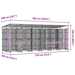 vidaXL Outdoor Dog Kennel with Roof Steel 11.06 m²