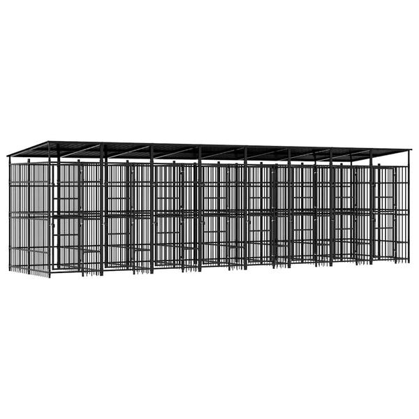 vidaXL Outdoor Dog Kennel with Roof Steel 14.75 m²