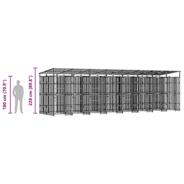 vidaXL Outdoor Dog Kennel with Roof Steel 14.75 m²