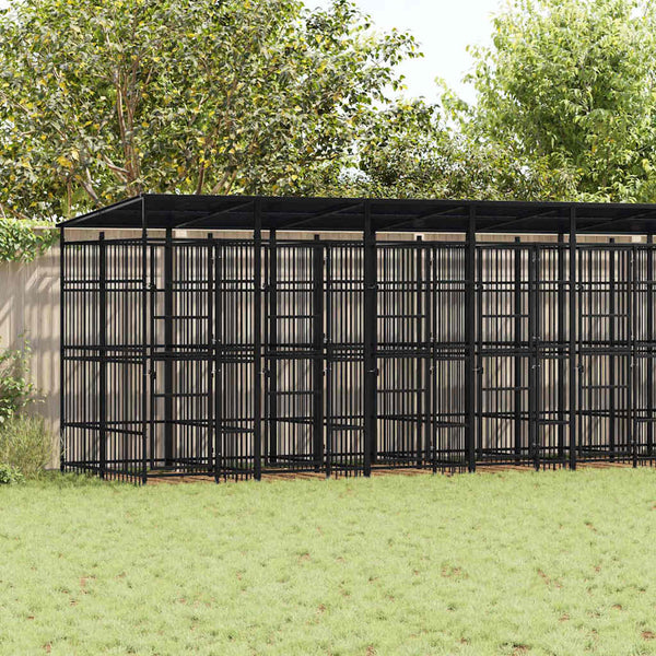 vidaXL Outdoor Dog Kennel with Roof Steel 18.43 m²