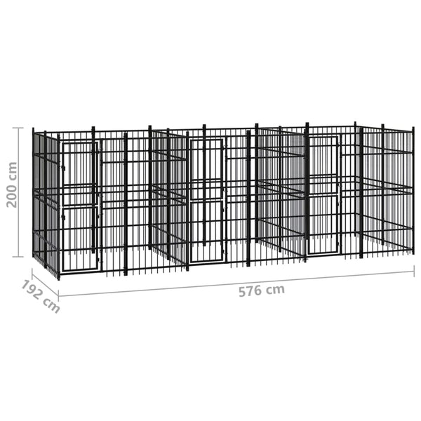 vidaXL Outdoor Dog Kennel Steel 11.06 m²