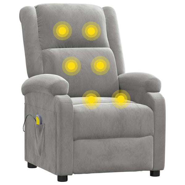 vidaXL Massage Recliner Light Grey Velvet