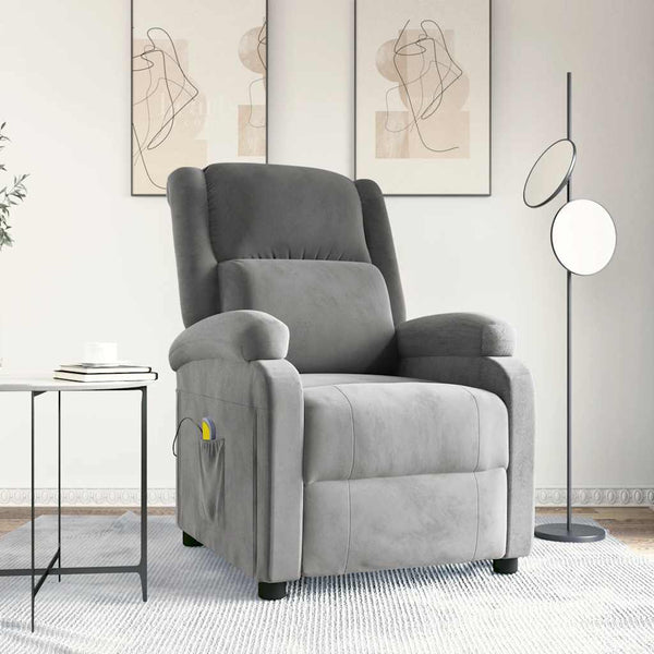 vidaXL Massage Recliner Light Grey Velvet