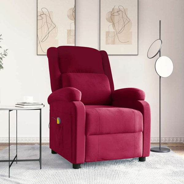 vidaXL Massage Recliner Wine Red Velvet
