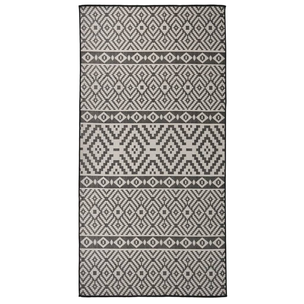 vidaXL Outdoor Flatweave Rug 100x200 cm Black Striped