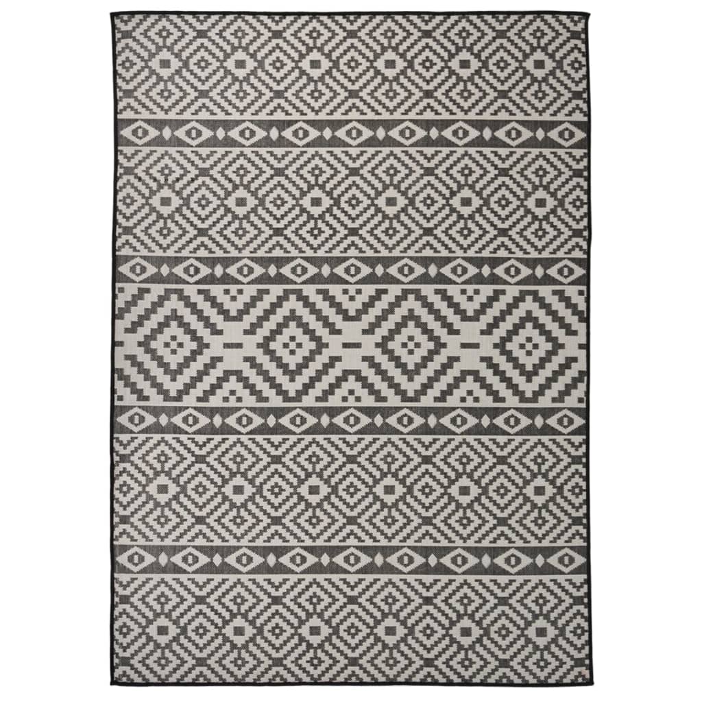 vidaXL Outdoor Flatweave Rug 120x170 cm Black Striped