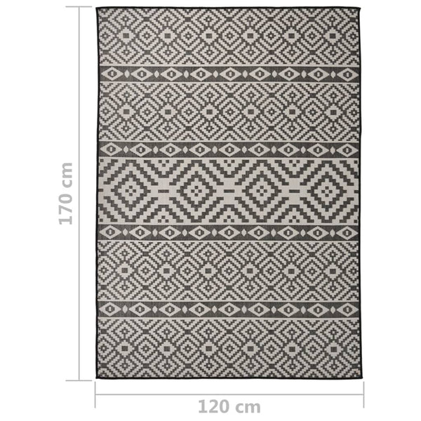 vidaXL Outdoor Flatweave Rug 120x170 cm Black Striped