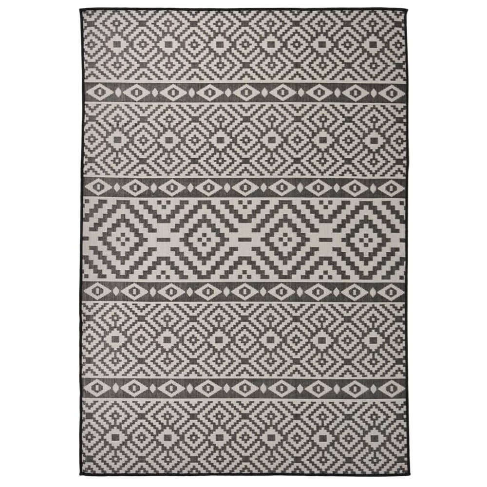 vidaXL Outdoor Rug Flatwoven 140x200 cm Black Striped