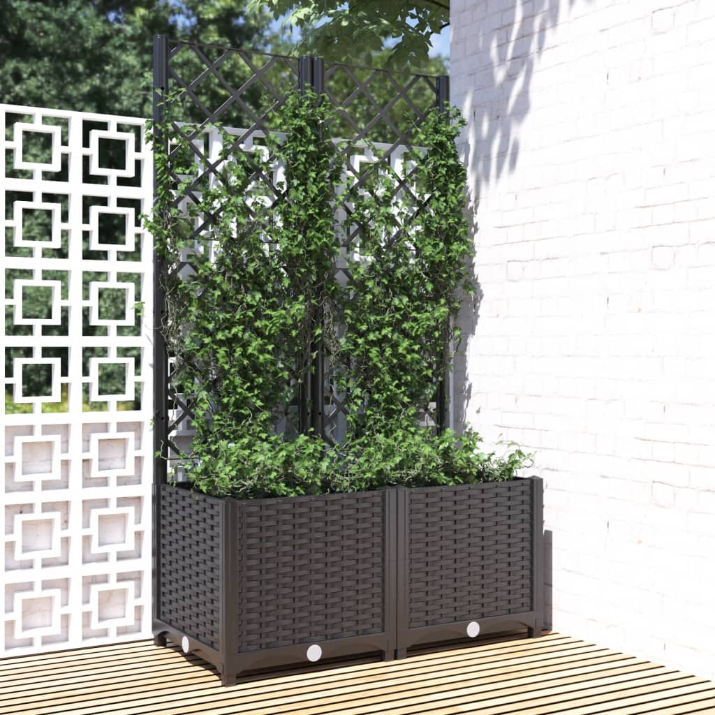 Garten-Pflanzgefäß mit Spalier Schwarz 80 x 40 x 136 cm PP