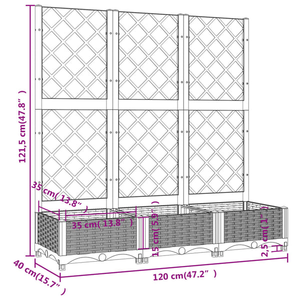 Garten-Pflanzgefäß mit Spalier Schwarz 120 x 40 x 121,5 cm PP