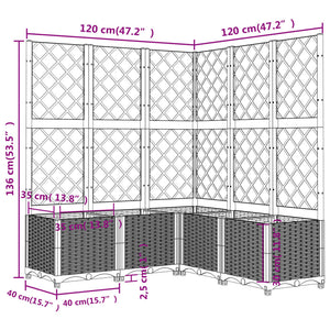 vidaXL Planter with Trellis Black 120x120x136 cm PP