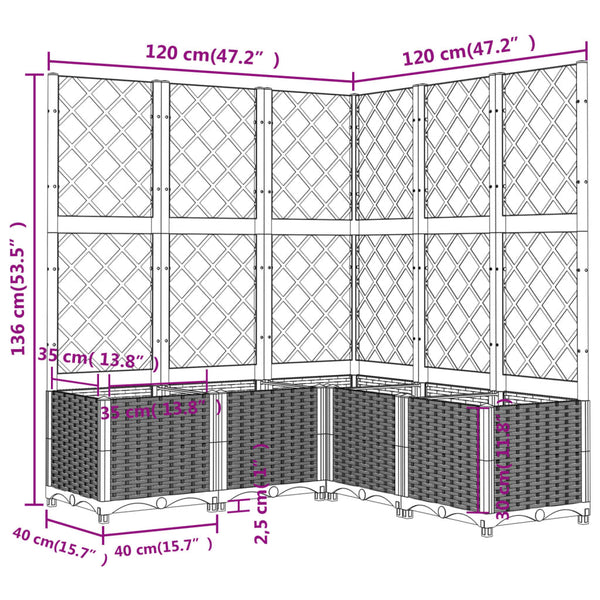 vidaXL Planter with Trellis Black 120x120x136 cm PP