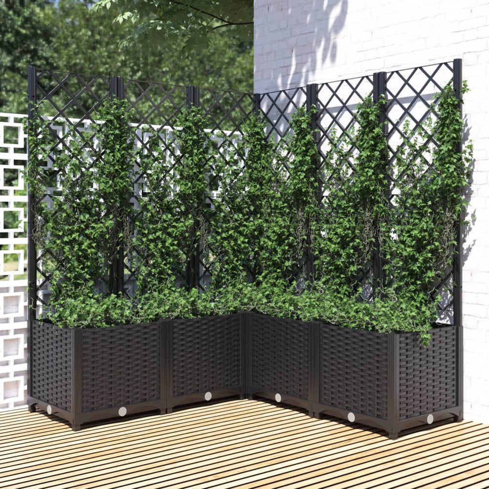 vidaXL Planter with Trellis Black 120x120x136 cm PP