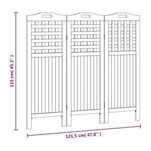 vidaXL 3-Panel Room Divider 121.5x2x115 cm Solid Acacia Wood