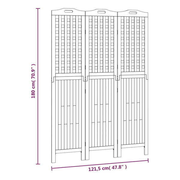 vidaXL 3-Panel Room Divider 121.5x2x180 cm Solid Acacia Wood